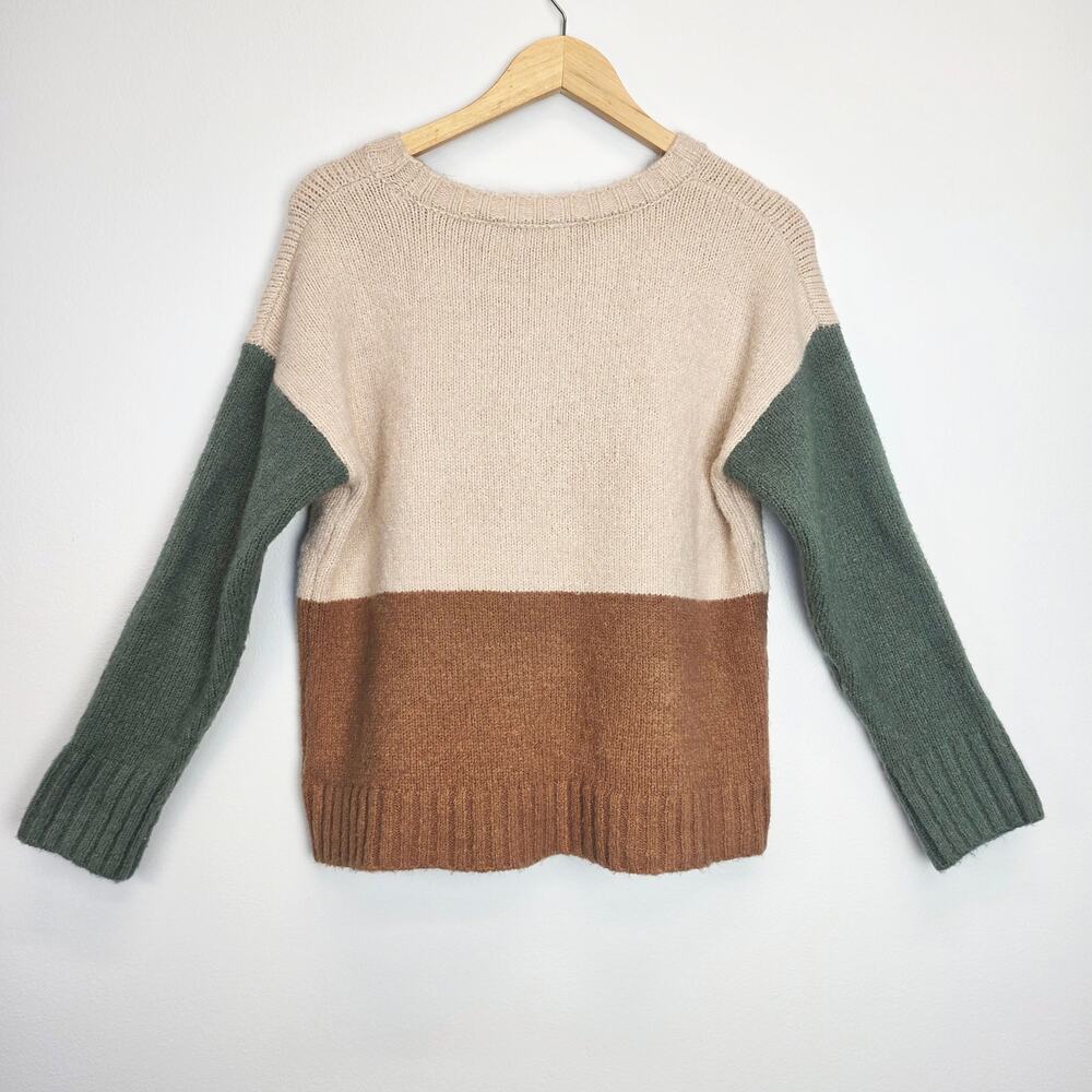 Baltic Born Colorblock Randi Pullover Sweater Size M Green Beige Tan Knit - Picture 3 of 7